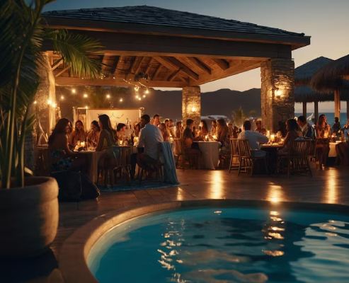 Infront of pool Dinner